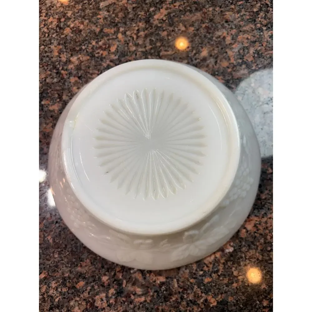 Vintage Milk Glass Bowl with Grape and Leaf Design 8.5" round - Picture 2 of 14